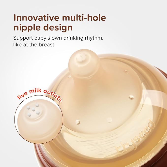 Thyseed Glass Natural Anti-Colic Baby Bottles | Newborn Breast Like Nursing Bottle for Breastfed Babies with Nipple (2+ Months) 8 Ounce, 1pack-BubblyBeeBaby