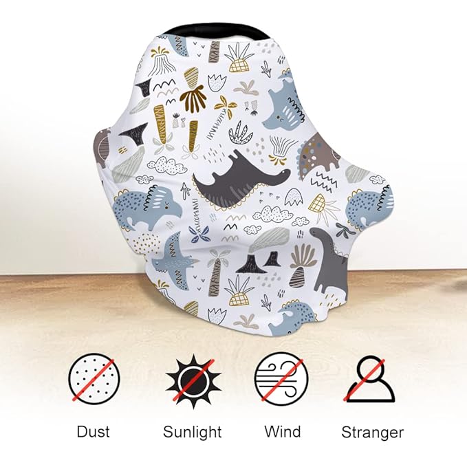 Yoofoss Nursing Cover Breastfeeding Scarf - Baby Car Seat Covers, Infant Stroller Cover, Strechy Carseat Canopy for Boys and Girls (Dinosaur)-BubblyBeeBaby