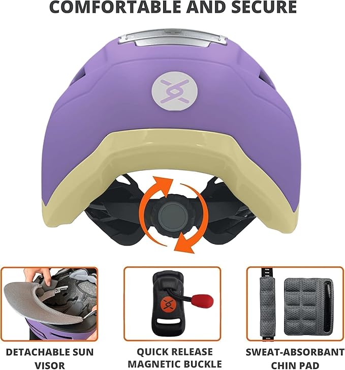 Kid Bike Helmets for Boys and Girls | Fit Head 51-54cm Circumference | CPSC & NTA-8776 Dual Certified | Multi-Sport Helmets with LED Lights, Magnetic Buckle, Detachable Visor-BubblyBeeBaby