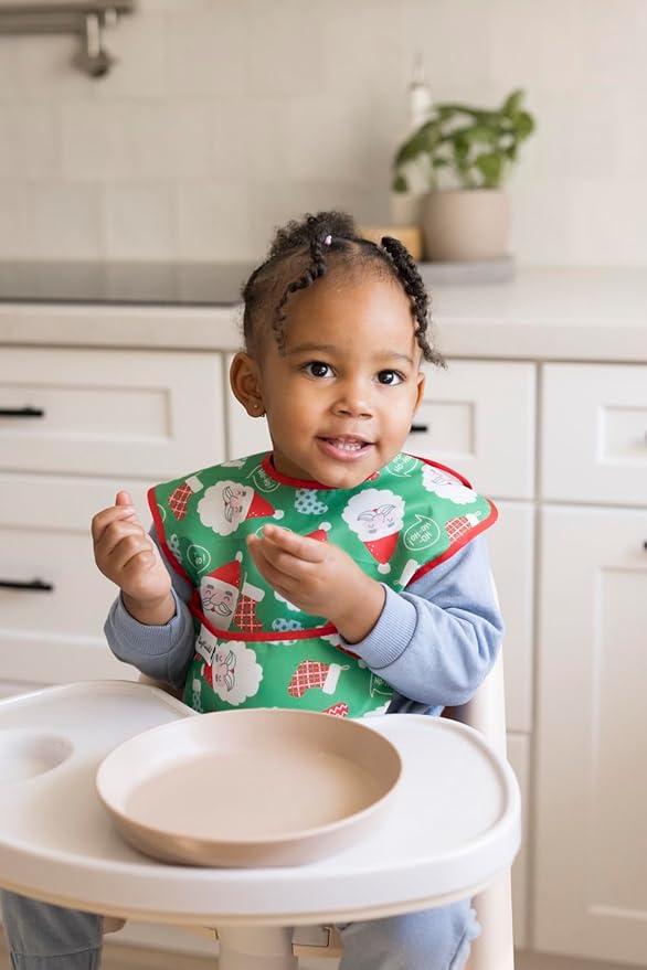 Tiny Twinkle Mess-Proof Baby Bib - Waterproof Bib for Baby Girl or Boy- Machine Washable - Adjustable Closure - PVC, BPA, & Phthalate Free - Great for Travel - Baby Food Bibs (3 Pack,Christmas)-BubblyBeeBaby