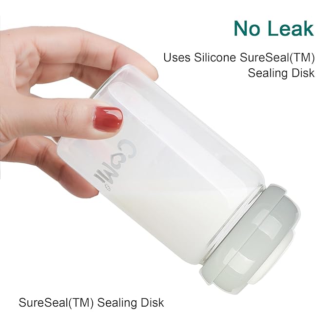 COMI Wide Neck Glass Breastmilk Collection n Storage Bottle, 8oz with Screw Ring Sealing Disk; Re-markable Sealing Disc. BPA Free, Fits Breast Pumps & Nipples (2 Gray Lids)-BubblyBeeBaby