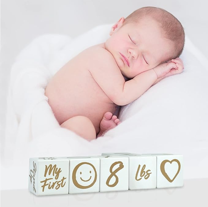 I'm Solid Wood Weekly Monthly Yearly Baby Milestone Age Blocks, Gender Neutral, Newborn Gifts & Keepsakes for Picture Props (5 Pcs/White)-BubblyBeeBaby