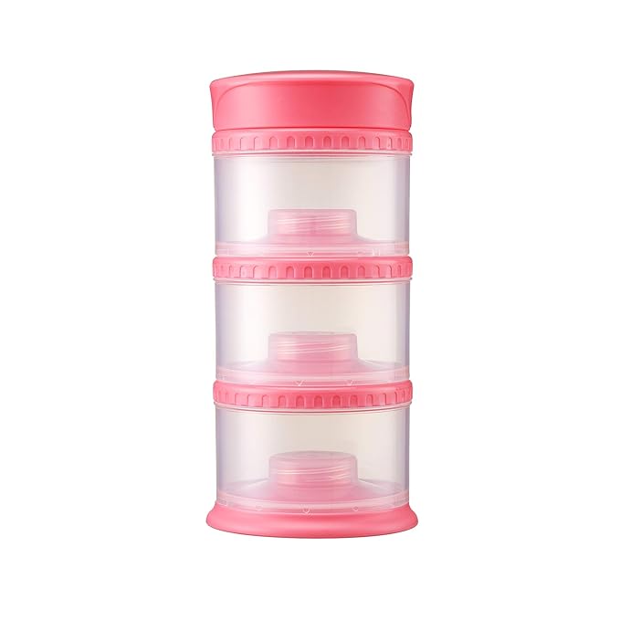 Innobaby Packin' Smart Stackable and Portable Storage System for Formula, Liquid, Baby Snacks and More. 3 Stackable Cups in Strawberry. BPA Free., 12 Ounce-BubblyBeeBaby