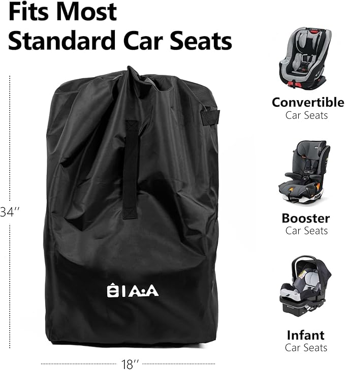 elaia Car Seat Travel Bag for Airplane, Waterproof Wearable with Straps, Large Capacity Padded Car Seat Check Bag, Perfect for Air Travel, Family Vacations, and Parents with Infants-BubblyBeeBaby