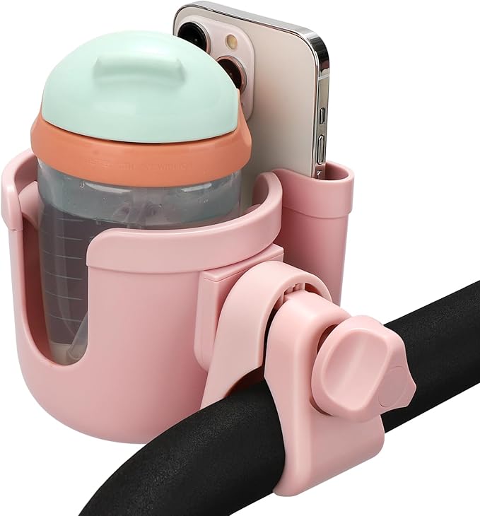 Accmor Stroller Cup Holder with Phone Holder, Bike Cup Holder, Universal Cup Holder for Uppababy Nuna Doona Strollers, 2-in-1 Cup Phone Holder for Stroller, Bike, Wheelchair, Walker, Scooter-BubblyBeeBaby