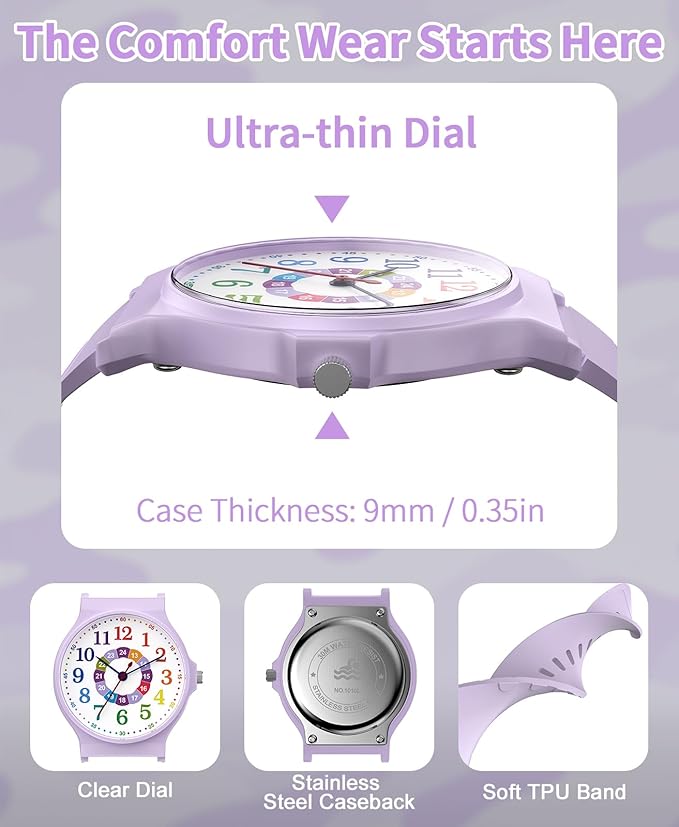 Kids Analog Watch Boys Girls, 30M Waterproof, Sports Watch for Boys, Easy to Read Children's Thin Dial Wrist Watches with Soft Band, for Ages 5-15 Kids Great Birthday Gifts Christmas Day-BubblyBeeBaby