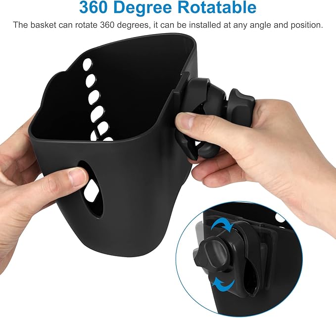 Accmor Stroller Cup Holder Basket, Universal Cup Holder, Bike Bottle Holder, 360° Rotatable Large Caliber Drinks Holder for Stroller, Bike, Wheelchair, Walker-BubblyBeeBaby