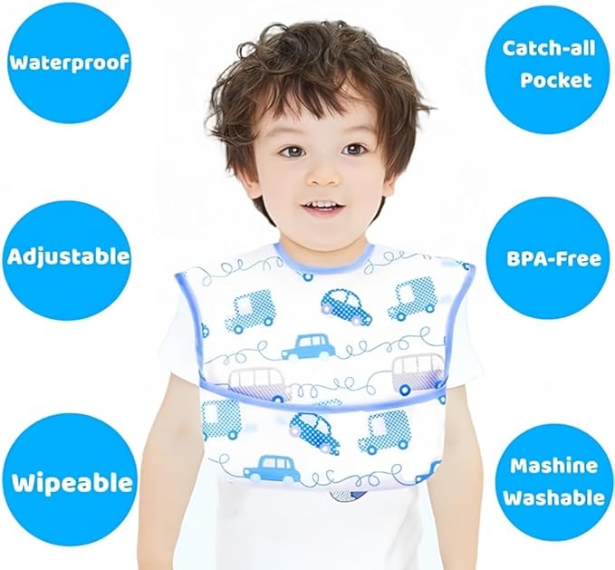 Baby bibs Waterproof Toddler bib - Feeding bib with Pocket for Infant Boy Girl Washable 6-36M-BubblyBeeBaby