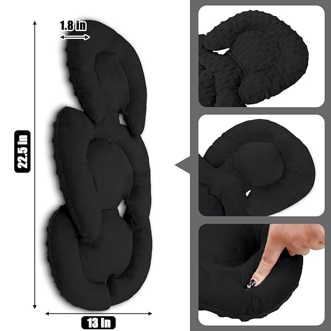 Infant Car Seat Insert Head and Body Support, GFU Reversible Newborn Insert for Carseat with Strap Pads, Soft Stroller Cushion Pillow Insert for Boys and Girls, Fits for Stroller, Swing, Black-BubblyBeeBaby