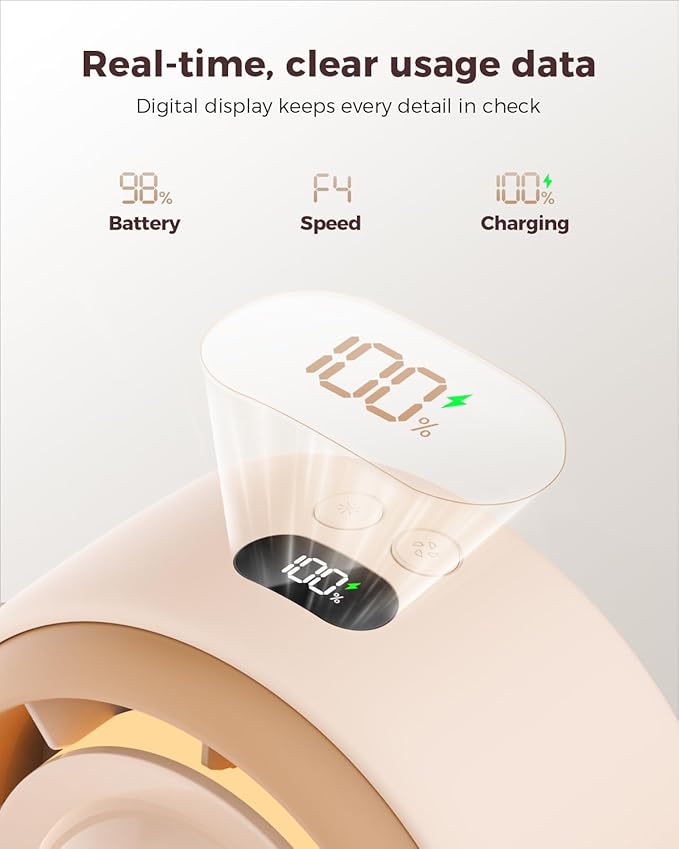 SWEETFULL Baby Stroller Fan - 4000mAh Rechargeable 4-Speed Quiet with LED Display & Night Light, Mini Portable 360° Clip On Safe Fan for Car Seat, Crib, Travel - Brown-BubblyBeeBaby
