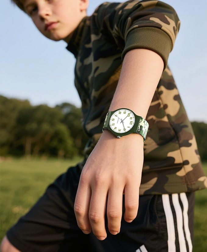 Kids Analog Watch Boys Girls, 30M Waterproof, Sports Watch for Boys, Easy to Read Children's Thin Dial Wrist Watches with Soft Band, for Ages 5-15 Kids Great Birthday Gifts Christmas Day-BubblyBeeBaby