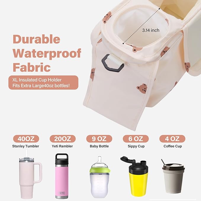 Universal Stroller Organizer with Cup Holders, Detachable Wristlet | Fits All Strollers | Stroller Diaper Bag Organizer with Phone Pocket, Insulated Bottle Holder & Storage Compartments-BubblyBeeBaby