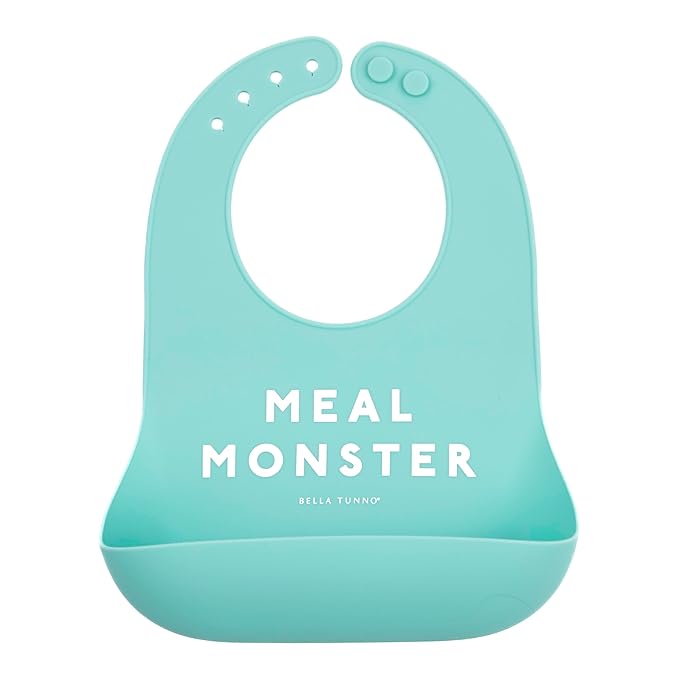 Bella Tunno Baby Bib for Eating, Waterproof Silicone Bib with Large Food Catcher, Adjustable Fit for Babies 4-12 months & Toddlers 1-3 Years, Boys & Girls, Meal Monster-BubblyBeeBaby