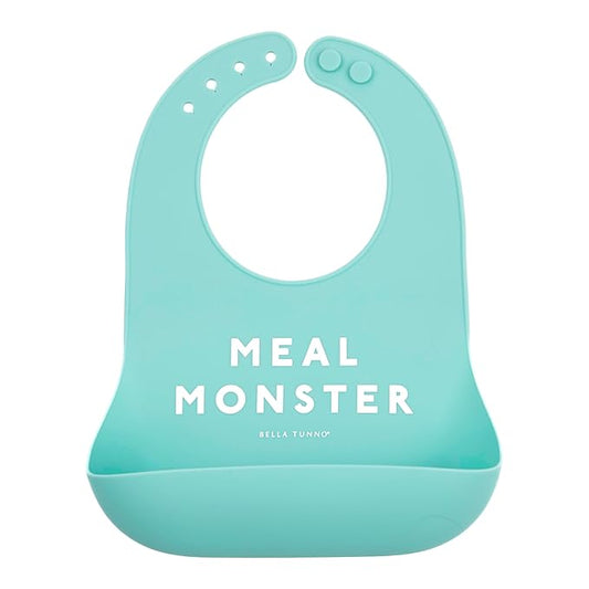 Bella Tunno Baby Bib for Eating, Waterproof Silicone Bib with Large Food Catcher, Adjustable Fit for Babies 4-12 months & Toddlers 1-3 Years, Boys & Girls, Meal Monster-BubblyBeeBaby
