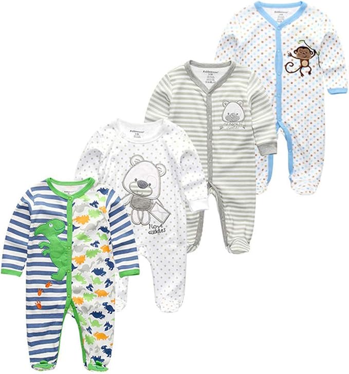 Kiddiezoom Baby and Toddler Boys'Snug Fit Footed One-Piece Romper Jumpsuit Cotton Cotton Footed Outfit-BubblyBeeBaby