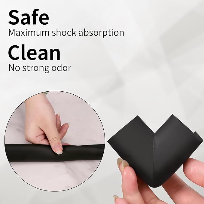 2 Pack L Shape Extra Thick Furniture Table Edge Protectors Foam Baby Safety Bumper Guard 16.4 Ft,Hearth Cushion,for Table, Fireplace, Countertop(with 8 Corners) (Black)-BubblyBeeBaby