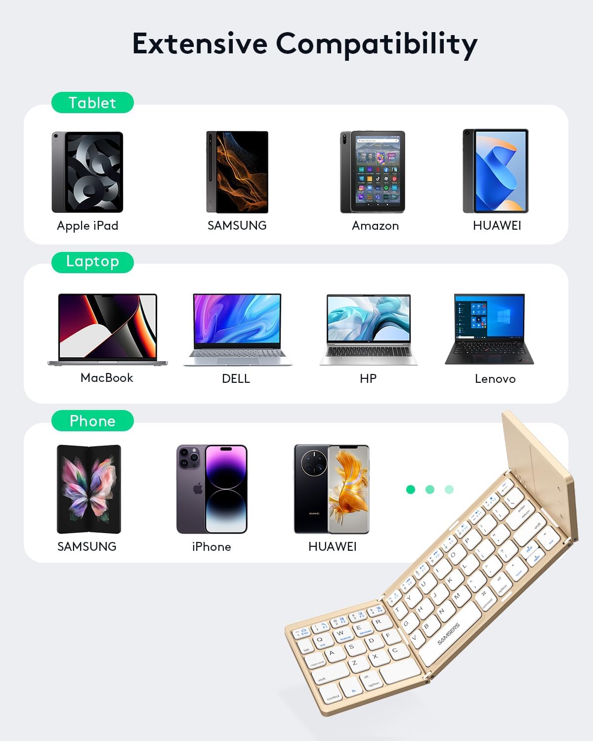 Samsers Foldable Bluetooth Keyboard with Touchpad - Portable Wireless Keyboard with Holder, Rechargeable Full Size Ultra Slim Pocket Folding Keyboards for Android Windows iOS Tablet & Laptop - Gold