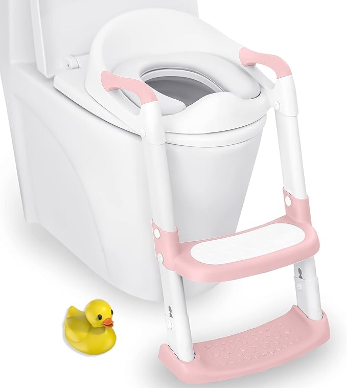 JASSONE® Potty Training Seat, Toddler Step Stool, 2 in 1 Potty Training Toilet for Kids, Baby Seat with Splash Guard and Anti-Slip Pad for Boys Girls Potty Training, BabyPink-BubblyBeeBaby