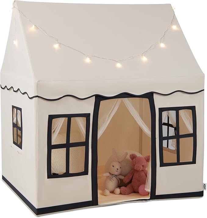 INFANS Kids Play Tent with Washable Mat Star Light Windows, Anti-Trip Large Playhouse Toys for Children Boys Girls, Indoor Outdoor Princess Tents Castle for Toddlers (Black)-BubblyBeeBaby