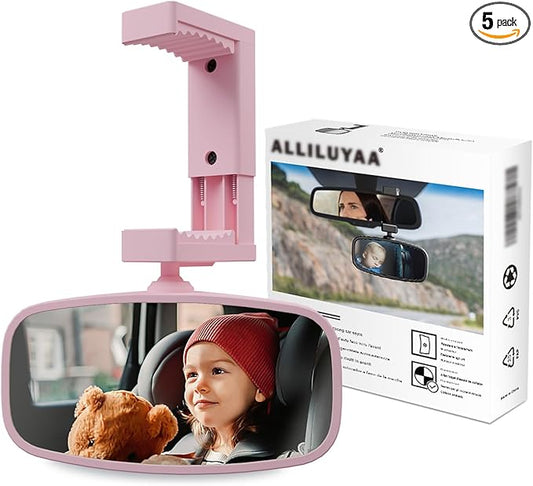 360-Degree Baby Car Mirror for Rear-Facing Seats,Kids Safety Mirrors with Tool-Free Installation,Kids Rear View Mirror BPA-Free Shatterproof & ASTM Certified (Adjustable 14"-22") (PINK)-BubblyBeeBaby