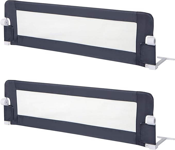 HONEY JOY 2 Pack Bed Rails for Toddlers, 60-Inch Extra Long, Foldable Portable Swing Down Safety Bed Guard Rail, Toddler Bed Rails for Crib, King Queen Full Twin Size Bed Mattress (Gray)-BubblyBeeBaby