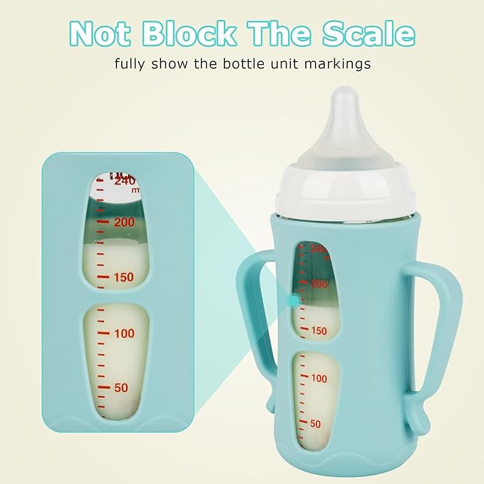 Silicone Sleeves for Pigeon Baby Bottles 8.1 oz,Anti Breakage Glass Baby Bottle Holder with Handles 2 Pack-BubblyBeeBaby