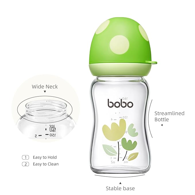YOHKOH Natural Glass Baby Bottle with Natural Response Nipple, Newborn Anti-Colic Baby Bottles, Wide Neck Mushroom Cap Baby Bottle, Clear (Multicolour1, (5.4oz (Pack of 4))-BubblyBeeBaby