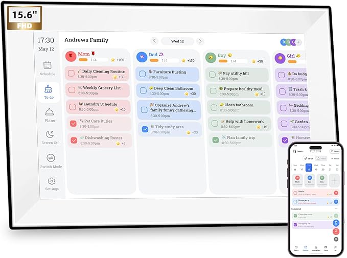 15.6" Digital Calendar Wall Planner,Touchscreen Interactive Display for Family Schedules, Achievement Rewards, Meal Planning,Digital Picture Frame, FHD 1080p Wall-Mountable Home Hub-BubblyBeeBaby