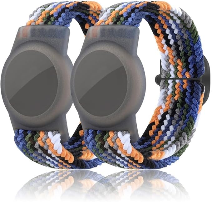 2 Pack Kids Bracelet Compatible with AirTag, GPS Kid Tracker Holder Braided Wristband for Apple Air Tag, 2022 Upgraded Nylon Adjustable Anti Lost Airtag Watch Band for Kids Children Elders-BubblyBeeBaby