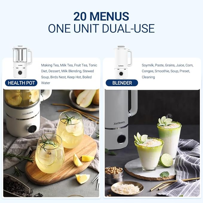 Joydeem JD-PB8200 Compact Blender with 10 Menus, Quiet Cooking Blender for Soymilk, Paste & Juice, 304 Stainless Steel, 12H Preset, 600ml-BubblyBeeBaby