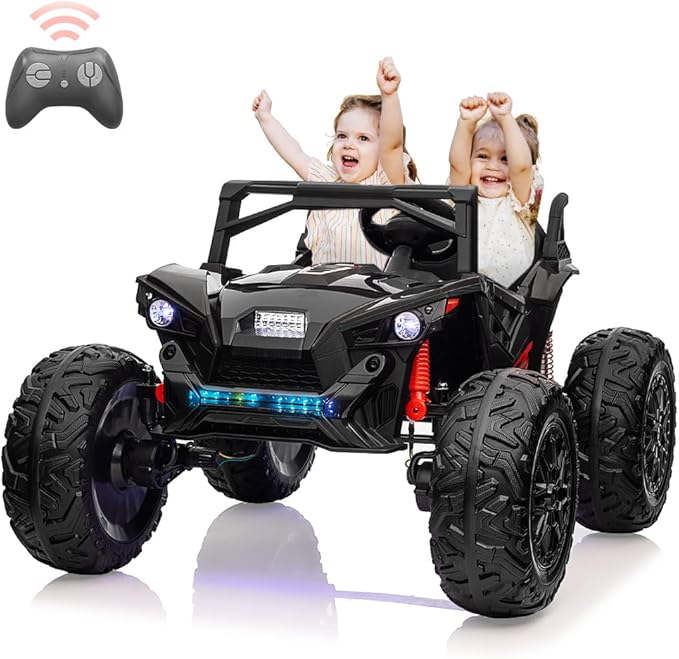 2 Seaters 24V Ride on UTV with Remote Control,10AH Battery, 400W Powerful Motors with 17" EVA Wheels, 20.5“ Seat Width Electric Ride Toy with Metal Suspension,LED Lights,Music,Horn (Black)-BubblyBeeBaby