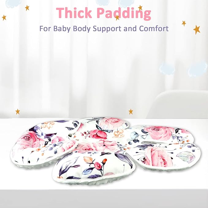 Pea Pod Baby Car Seat Head Support for Newborn, 2 in 1 Infant Car Seat Head Body Support for Girls Extra Soft Breathable Baby Car Seat Cushion Insert for Strollers, Swings, and Bouncers, Pink Floral-BubblyBeeBaby