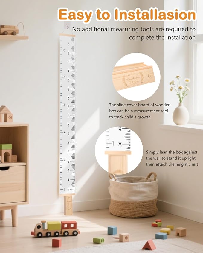 Height Chart for Kids Growth Chart for Wall Kids Height Wall Chart Kids Growth Chart Wall with Keepsake Box Height Measurement Wall Ruler Baby to Child Growth Tracker Neutral Nursery Wall Decor-BubblyBeeBaby