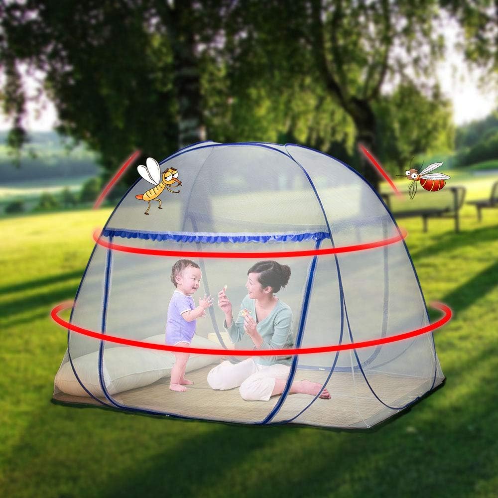 Pop-up Mosquito net Double Bed,L79x W59 x H59 in Double Door Zip Portable Tent Travel Mosquito net Free-Standing use one Compartment to Install Suitable for Bedroom no Hooks,L200*W150*H150CM