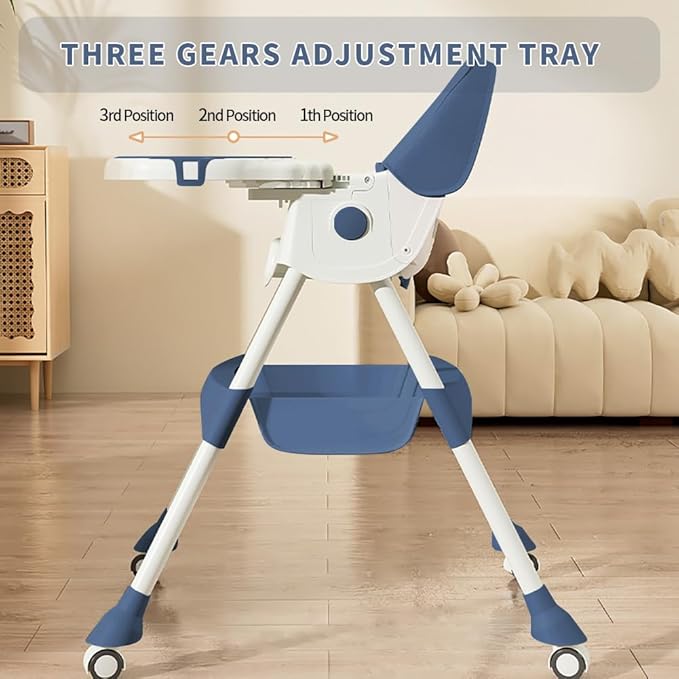 High Chairs for Babies and Toddlers, 4 in 1 Convertible Baby High Chair, Portable High Chair for Travel with Adjustable Height and Back, Foldable HighChair with Wheels& Pu Cushion-BubblyBeeBaby