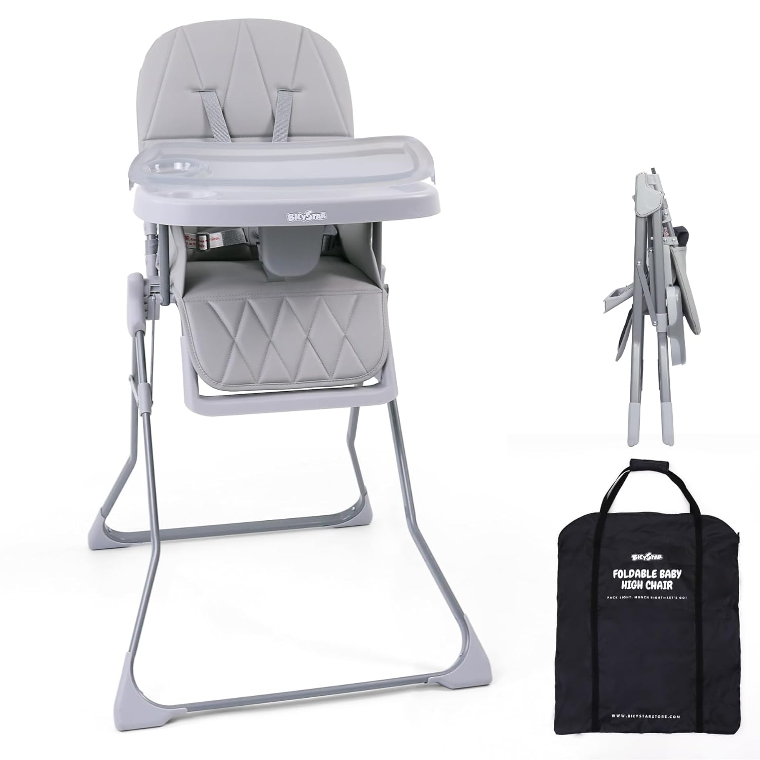 Foldable Baby High Chair with Easy Clean Double-Layer Tray, Adjustable Foot Rest, Safety First 5 Point Harness, Compact Space Saver Baby Feeding Chair Portable for Travel