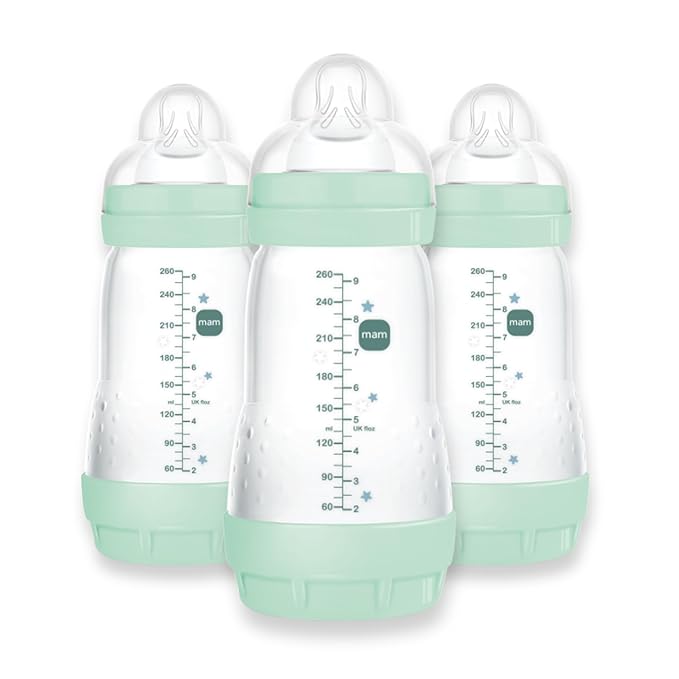MAM 9oz Easy Start Anti-Colic Baby Bottles, Medium Flow, Breastfeeding-Like Silicone Nipple, Reduces Colic, Gas, & Reflux, Easy-to-Clean, BPA-Free, Baby Bottles for Newborns, 2+ Months-BubblyBeeBaby