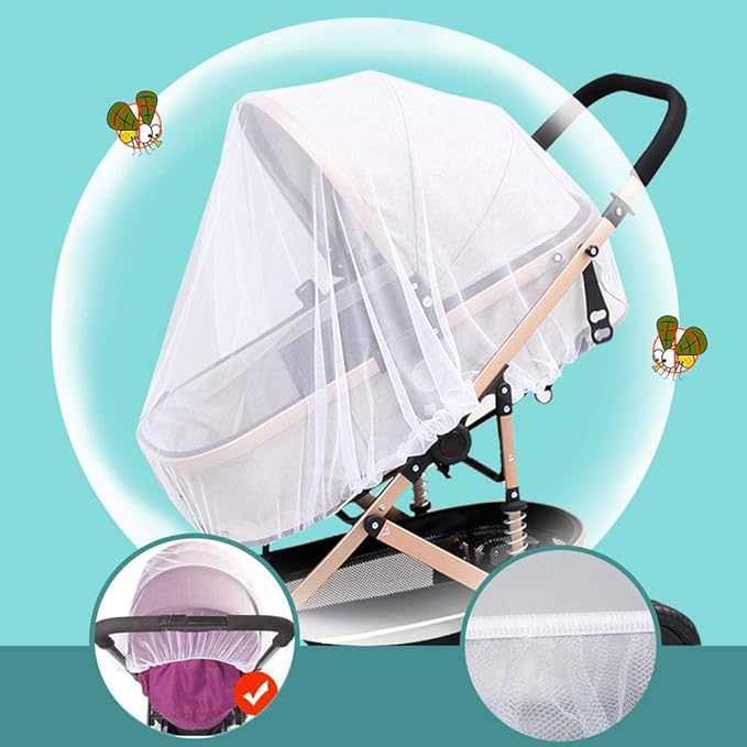 Durable Baby Stroller Mosquito Net (2 Pack) - Universal Elastic Edge Mesh Cover for Bassinets, Cradles, Playards, Car Seats & Mini Cribs | Breathable Travel Essential Newborn Protection (White)-BubblyBeeBaby