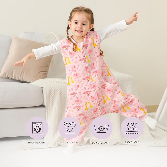 HOMEAL Toddler Sleep Sack, Sleeveless Sleep Sack with Legs 2T-3T, 1.0 TOG Wearable Blanket Baby, Pink-BubblyBeeBaby