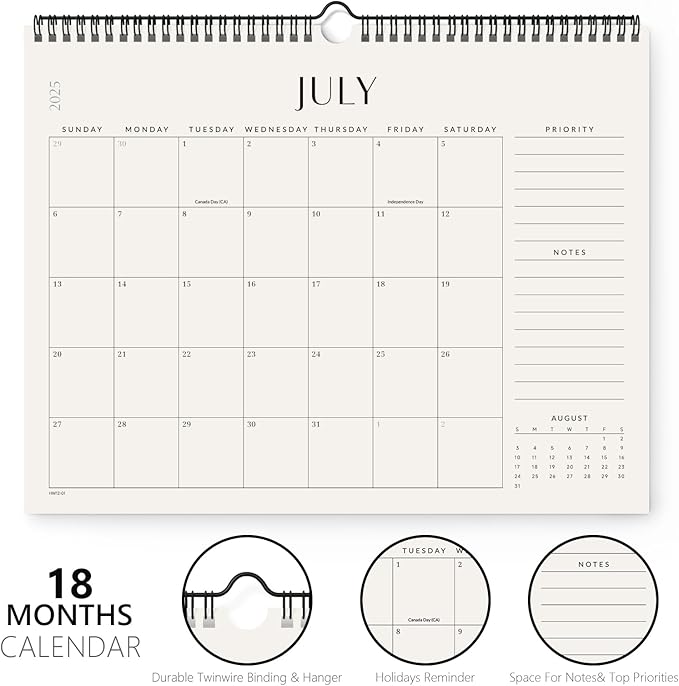 Jotsome Wall Calendar 2025-2026, Academic Monthly Wall Calendar From July 2025 to December 2026 14.2x11.2 inch for Home and Office, Easy Planning-BubblyBeeBaby