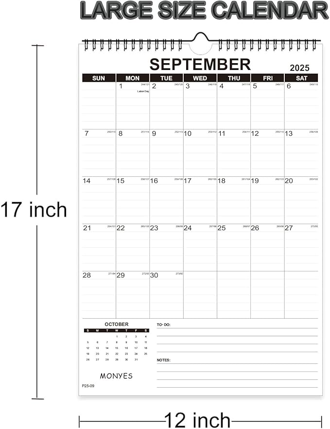 2025-2026 Wall Calendar, 17" x 12" Academic Calendar, Monthly Calendar with Wire Binding & Hanging Hook, Large Wall Calendar, Desk Calendar-BubblyBeeBaby