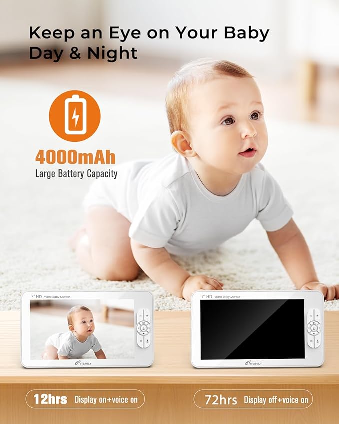 iFamily 7" Large Split Baby Monitor with 2 HD Cameras and Audio, 1080P HD Video Baby Monitor No WiFi,Hack Proof-BubblyBeeBaby