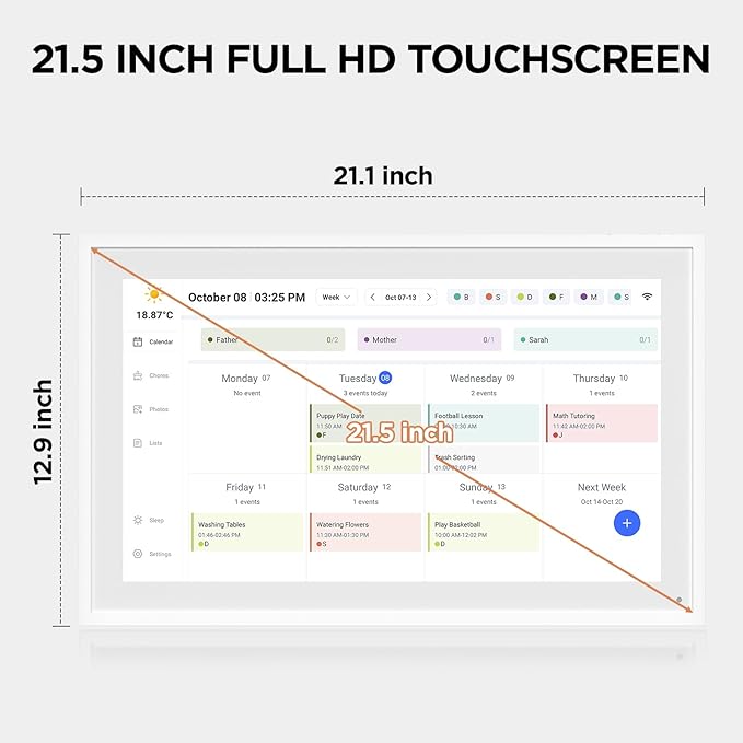 21.5 Inch Smart Digital Calendar, Wall Electronic Calendar, 1920 * 1080 IPS Full HD Touch Screen Display for Family Meal Planner Support - Streamline Household Organization-BubblyBeeBaby