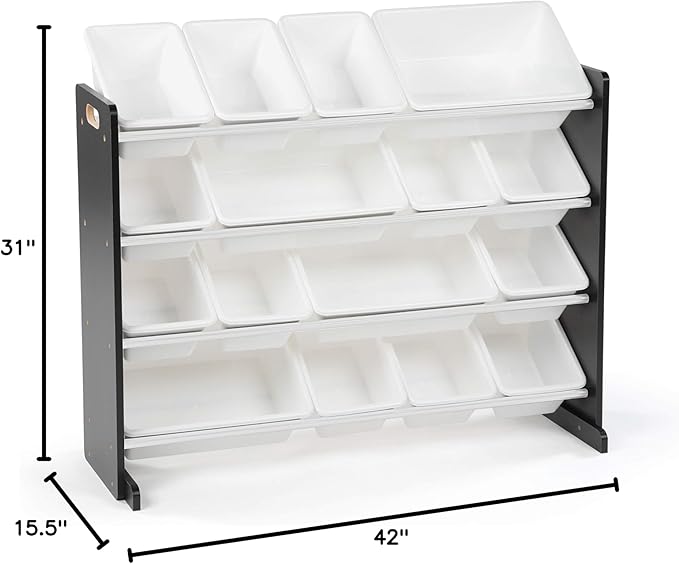 Humble Crew Supersized Toy Storage Organizer with 16 Removable Bins, Black/White – Large Toy Storage for Toddlers Ideal for Kids' Rooms, Playrooms, and Nurseries - Modern Toy Bins for Kids-BubblyBeeBaby