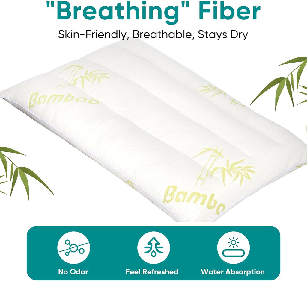 MINUPWELL 2 Packs Ultra Thin Pillows, Flat Pillows for Sleeping Thin, 7D High Support 2.5 inch Height Slim Bed Pillows for Stomach Sleeper, Standard Size -18x26 in - Rayon Derived from Bamboo