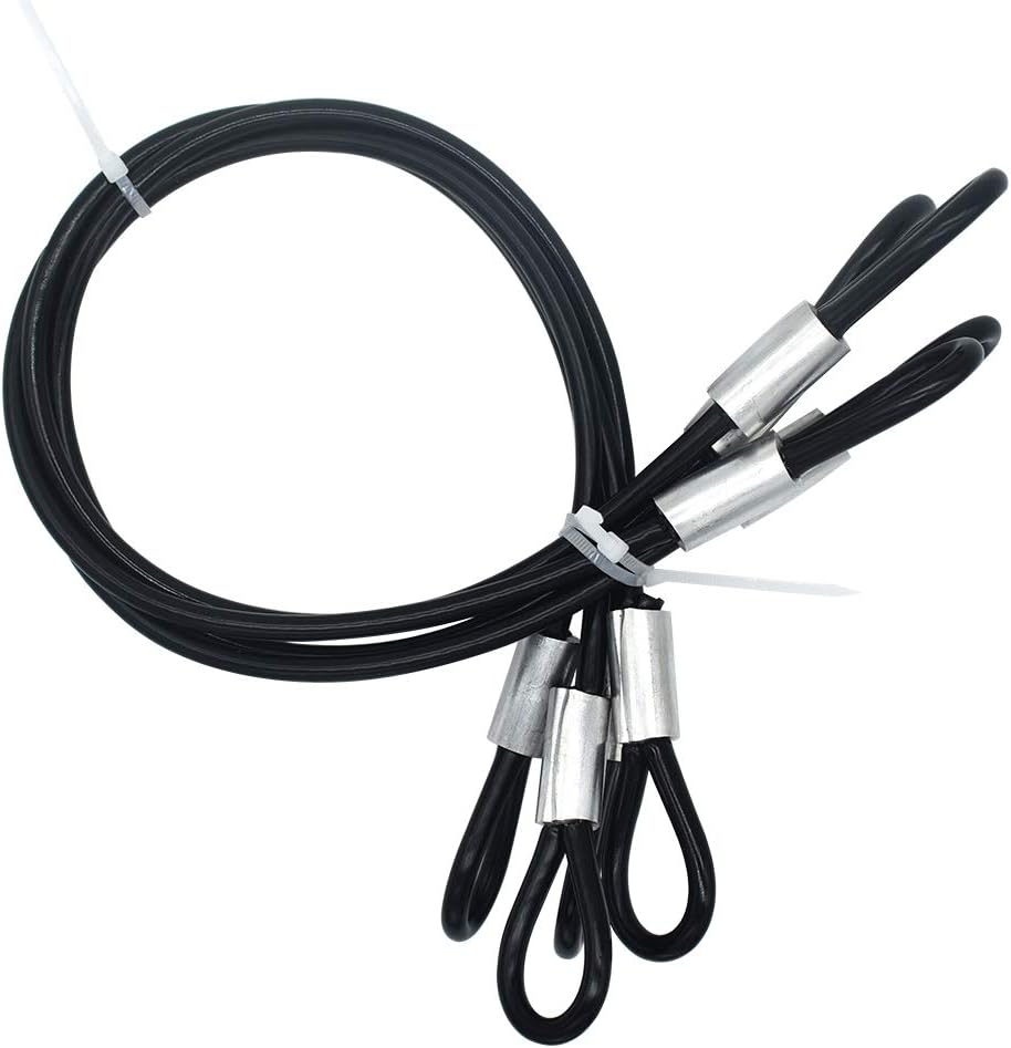 4 pcs 47 inch (120cm) 5mm Thickness Vinyl Cover Coated Galvanized Steel Wire Cable with Loops Security Lanyard Rope Tether Lock, Black