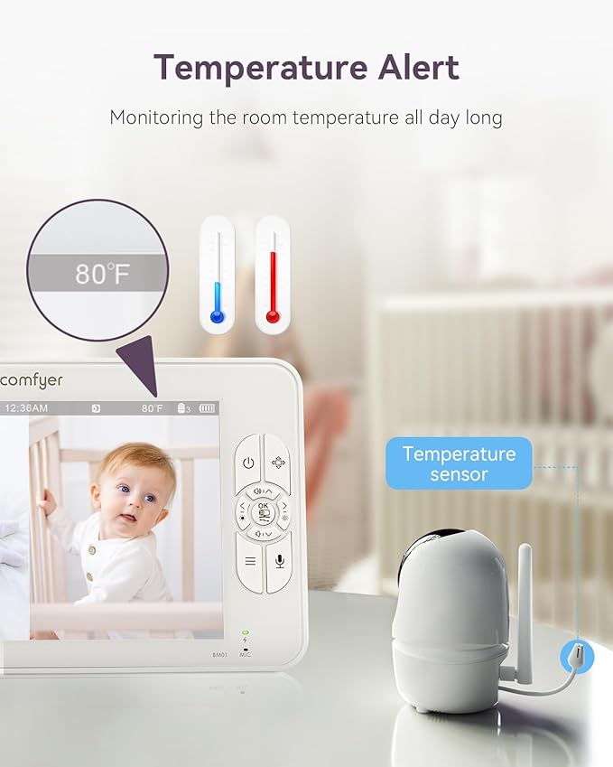Baby Monitor with Camera and Audio, 7" 720P HD Video Baby Monitor No WiFi, 4000mAh Battery, VOX Mode, Auto Night Vision, Hack Proof, Remote PTZ-BubblyBeeBaby