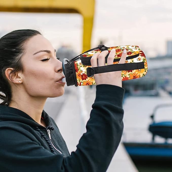 25/32/40/64oz Water Bottle Bag Holder Carrier-Insulated Crossbody Sling Case Sleeve with Strap & Pockets for Men Women Gym Cycling Travel Walking Hiking Camping-BubblyBeeBaby