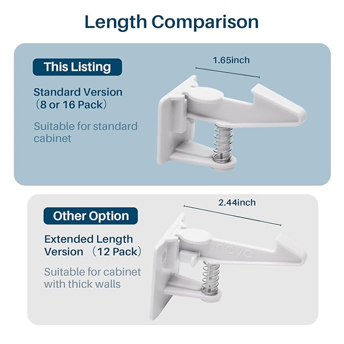 Inaya Cabinet Locks Baby Proofing - Child Proof Drawer Locks - Child Safety Cabinet Latches with 3M Adhesive Easy Installation - No Drilling or Extra Screws (8 Pack)-BubblyBeeBaby