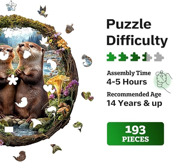 Jigfoxy Wooden Puzzles for Adults, Otter Couple Wood Puzzles Adult, Unique Animal Shape Wooden Jigsaw Puzzles for Adults, Birthday Gifts for Puzzle Lovers Family Friend (M-11 * 11.4in-193pcs)-BubblyBeeBaby